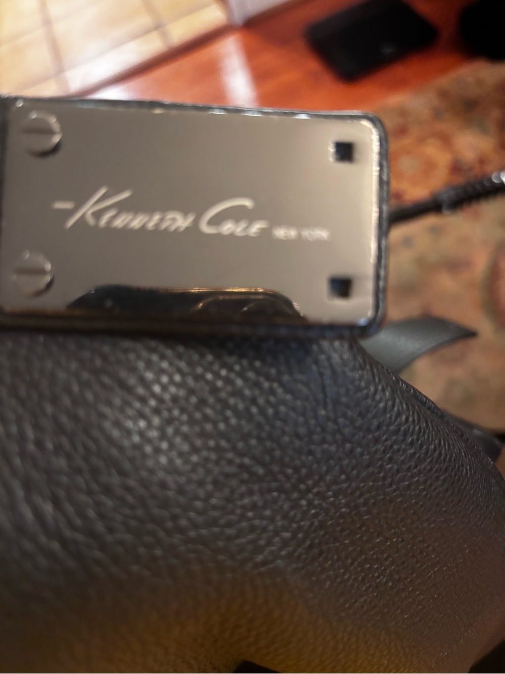 Kenneth Cole Black Leather Hobo Bag with Silver Hardware - Picture 5 of 7